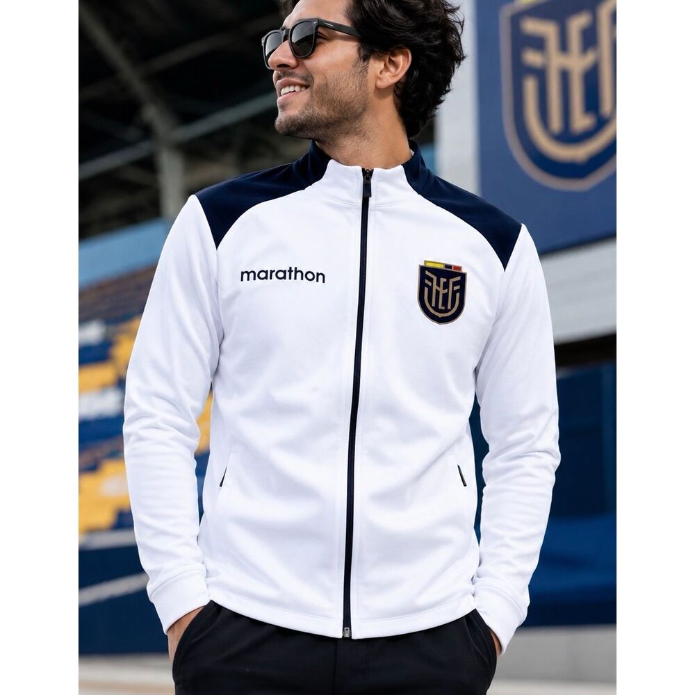 Marathon Ecuador National Soccer Team FEF Full Zip Track Jacket XL White Navy